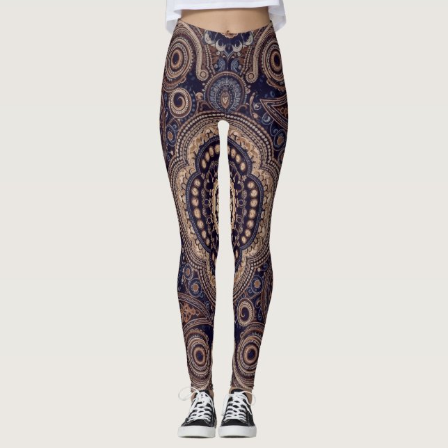 Aria Grace Indigo Marigold Paisley Tapestry Leggings (Front)