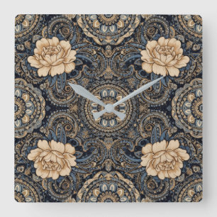 Aria Grace Midnight Blue Peony Paisley Wall Clock