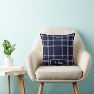 Aria Grace Midnight Elegance Luxe Plaid Pattern Cushion
