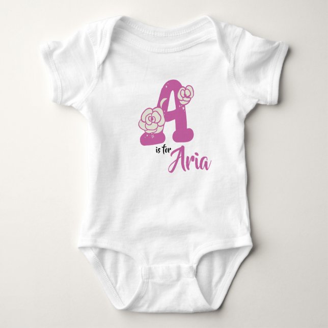 Aria Name Baby Outfit Letter A Romper Floral Bodysuit (Front)