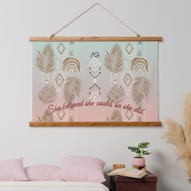 AriaGrace Blush Palm Ethnic Botanical Pattern Vol6 Hanging Tapestry (Bedroom)