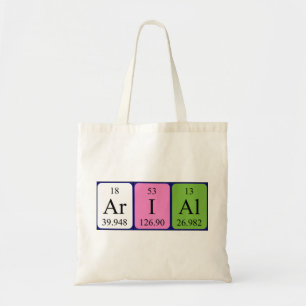 Arial periodic table name tote bag