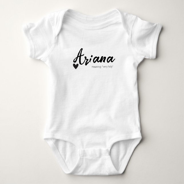 Ariana Name Reveal Meaning Minimal Modern Black Baby Bodysuit (Front)