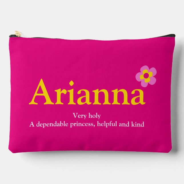 Arianna girls name text flower pink yellow case accessory pouch (Front)