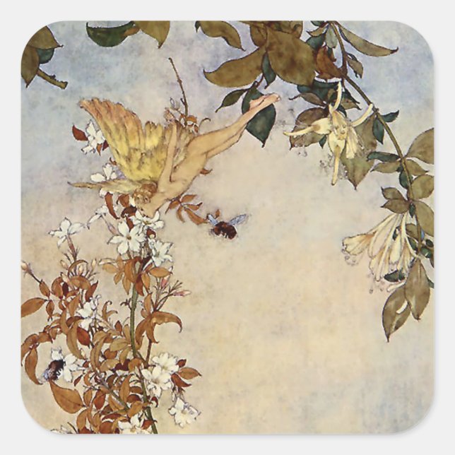 “Ariel and the Bee” by Edmund Dulac Square Sticker (Front)