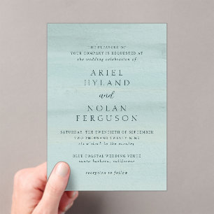 Ariel Green Abstract Watercolor Modern Wedding Acrylic Invitations
