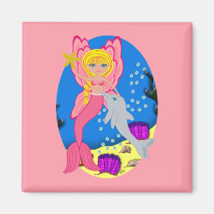 Ariel the Pink Merfaery and Dolphin Square Magnet