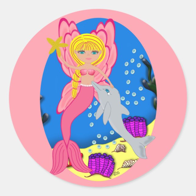 Ariel the Pink Merfaery and Dolphin Sticker (Front)