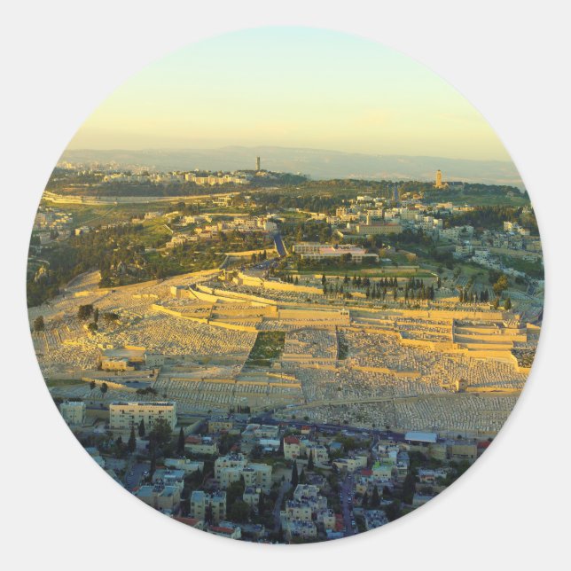 Ariel View of the Mount of Olives Jersalem Israel Classic Round Sticker (Front)