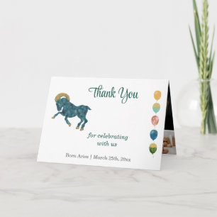 Aries 1st Birthday Gold & Photo Thank You Card