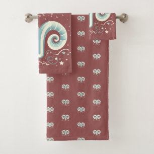 ARIES, Abstract Design of the Zodiac Sign, Bath Towel Set