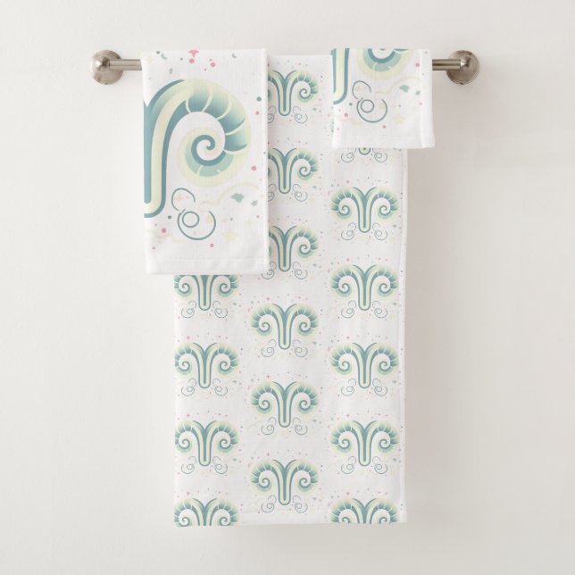 ARIES, Abstract Design of the Zodiac Sign,  Bath Towel Set (Insitu)