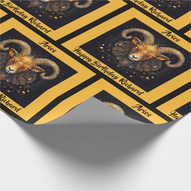 Aries Add Name Birthday Zodiac Gift Wrapping Paper (Corner)