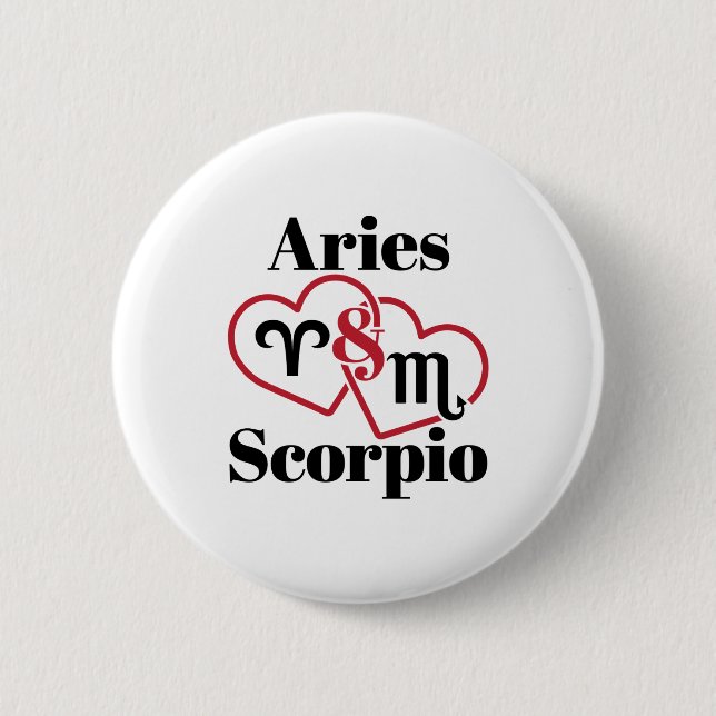 Aries and Scorpio Couple Zodiac Astrology Hearts 6 Cm Round Badge (Front)