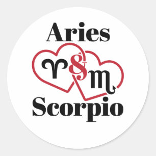 Aries and Scorpio Couple Zodiac Astrology Hearts Classic Round Sticker