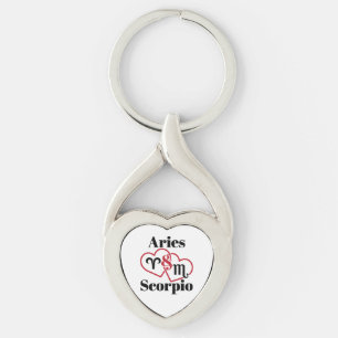 Aries and Scorpio Couple Zodiac Astrology Hearts Key Ring