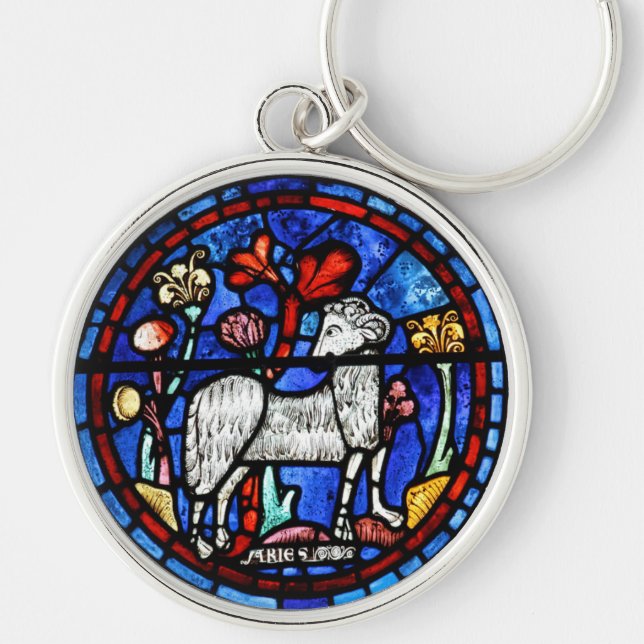 Aries Astrology Gothic Stained Glass Windows R K Key Ring (Front)