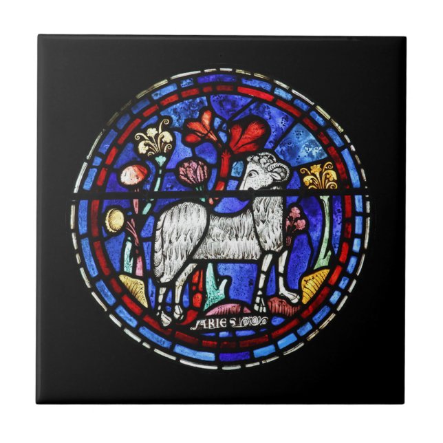 Aries Astrology Stained Glass Ceramic Tile (Front)