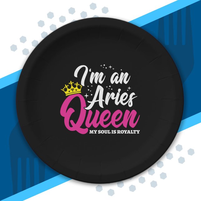 Aries Birthday Queen Astrology Zodiac March April Paper Plate (Creator Uploaded)