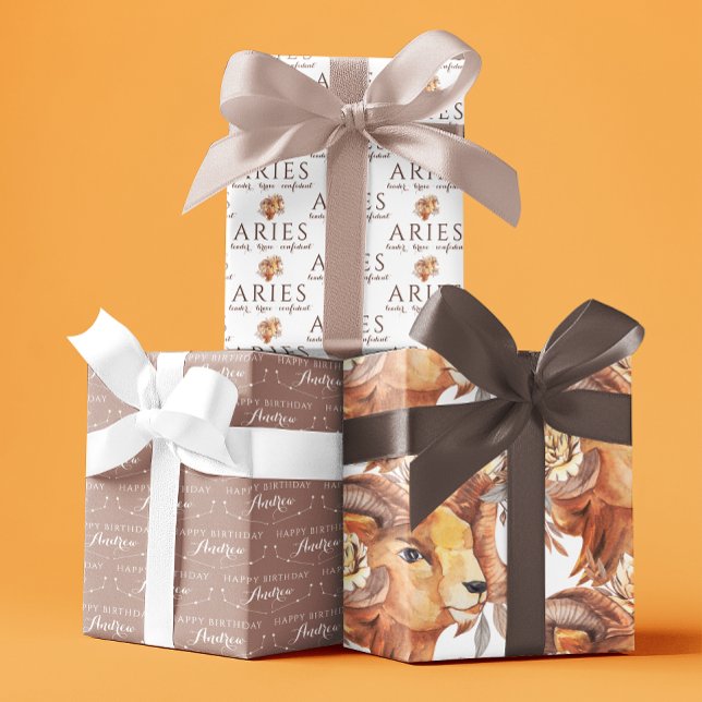 Aries Birthday Wrapping Paper Sheets  (Celebrate a special Aries with these personalized wrapping paper sheets! )