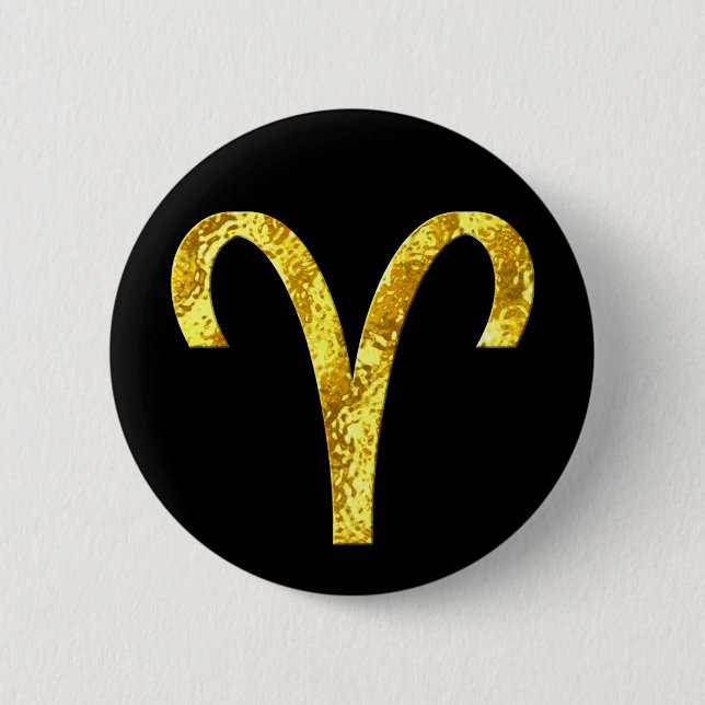 Aries Black Gold 6 Cm Round Badge (Front)