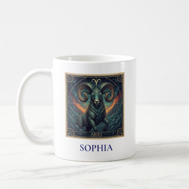 Aries Blue Celestial Zodiac Coffee Mug (Left)
