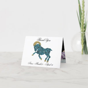 Aries Blue Impressionist Painting Style with Gold Thank You Card