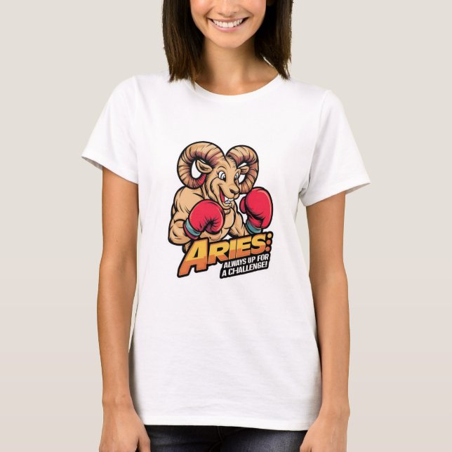 Aries Boxing Ram – Always Up for a Challenge! T-Shirt (Front)