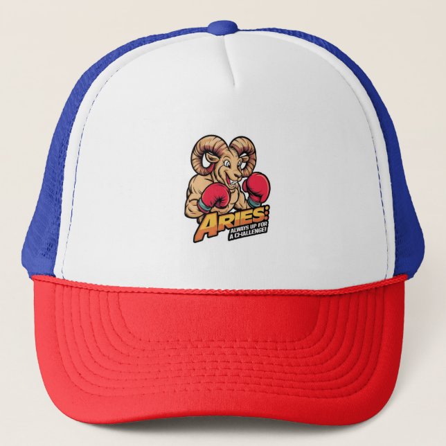 Aries Boxing Ram – Always Up for a Challenge! Trucker Hat (Front)