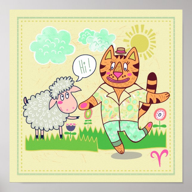 Aries Cat Zodiac Nursery Print (Front)