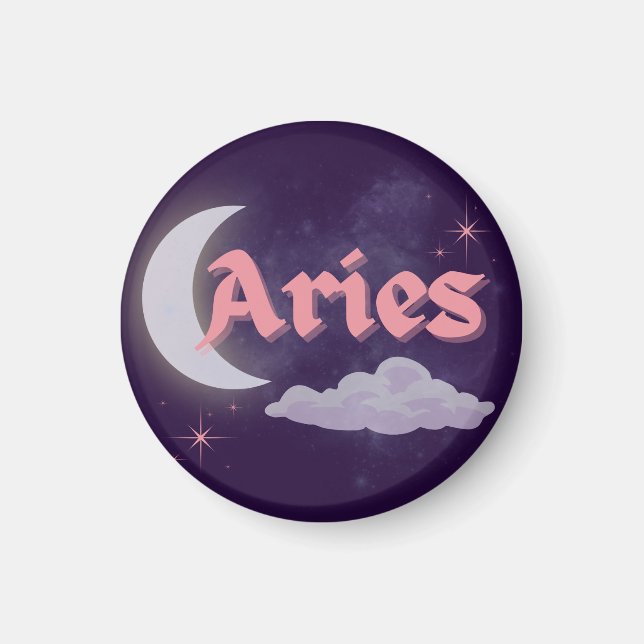 Aries Celestial Aesthetic Moon Cloud Stars Design Magnet (Front)