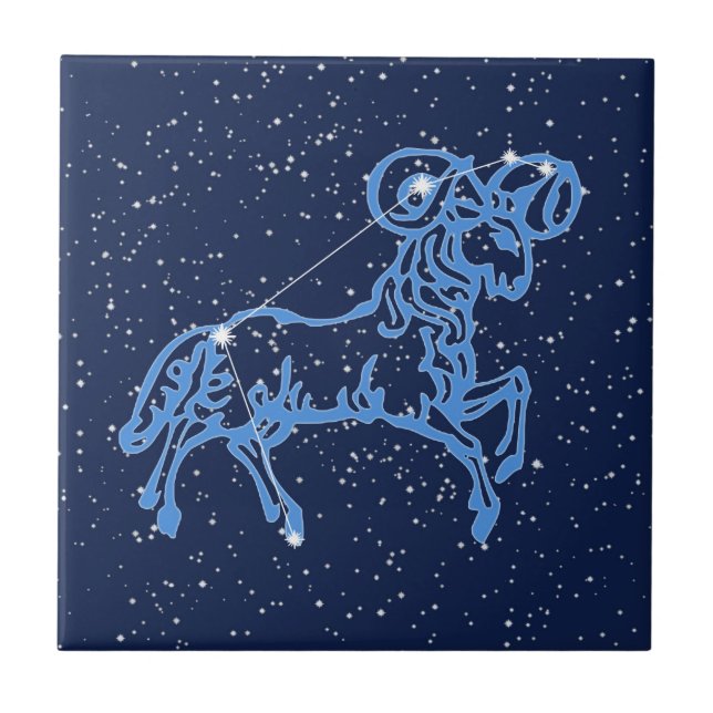 Aries Constellation and Sun Sign with Stars Cerami Ceramic Tile (Front)