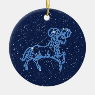 Aries Constellation and Zodiac Sign with Stars Cer Ceramic Ornament