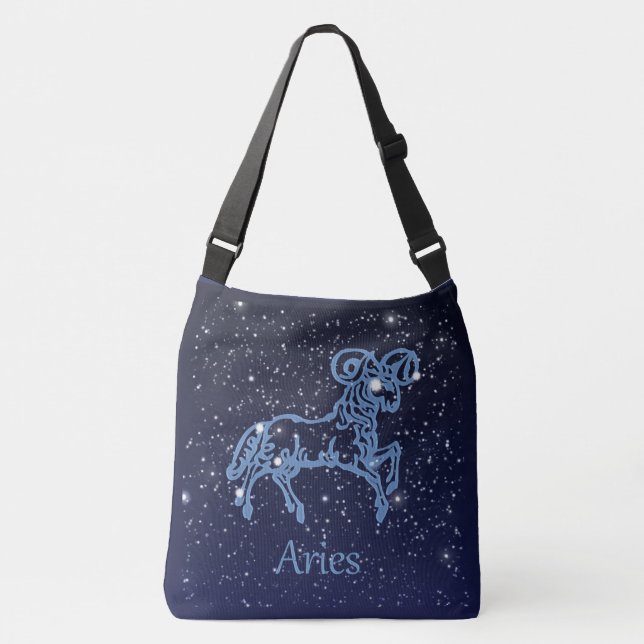 Aries Constellation and Zodiac Sign with Stars Crossbody Bag (Front)