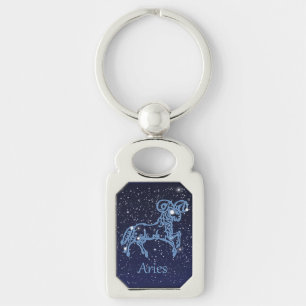 Aries Constellation and Zodiac Sign with Stars Key Ring