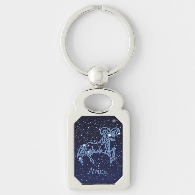 Aries Constellation and Zodiac Sign with Stars Key Ring (Front)