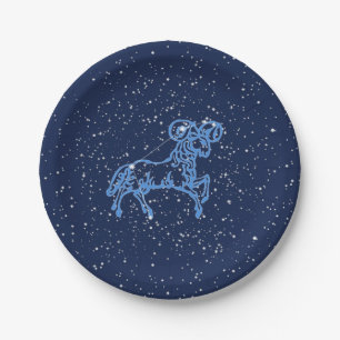 Aries Constellation and Zodiac Sign with Stars Paper Plate