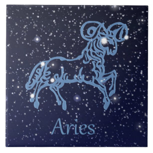 Aries Constellation and Zodiac Sign with Stars Tile