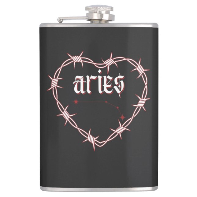 Aries Constellation Gothic Dark Celestial Edgy Hip Flask (Front)
