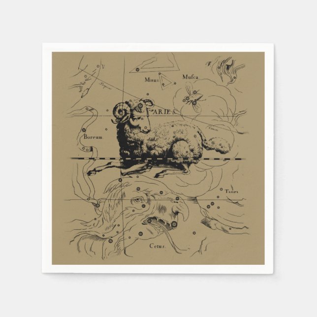Aries Constellation Hevelius 1690 March 21 - Apr19 Napkin (Front)