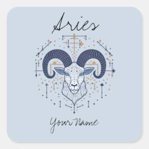 Aries Constellation Line Art Square Sticker