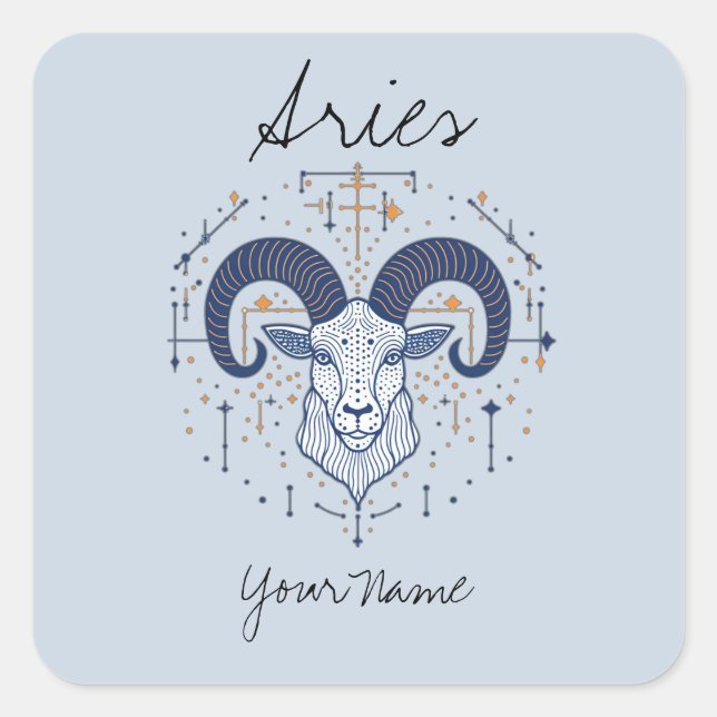 Aries Constellation Line Art Square Sticker (Front)