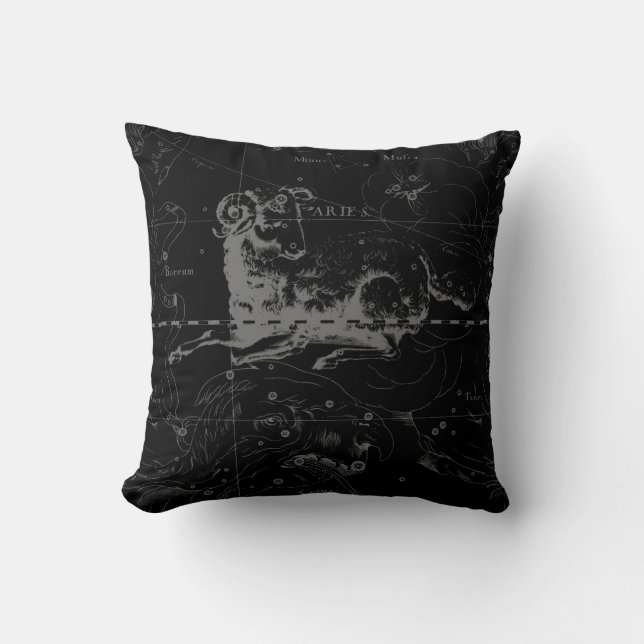Aries Constellation Map Engraving by Hevelius Cushion (Front)