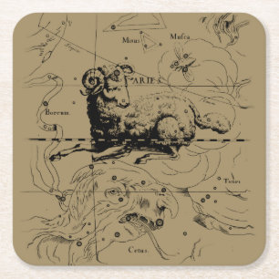 Aries Constellation Map Hevelius 1690 Square Paper Coaster