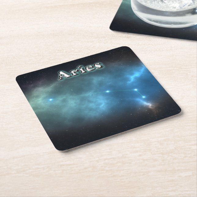 Aries constellation square paper coaster (Angled)