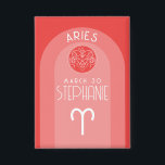 Aries Custom Birthday Zodiac - Photo Modern Design<br><div class="desc">Personalise this button with a birthdate and name. A custom design with the zodiac sign - Aries - plus personality traits, information and constellation. A fiery and energetic red and orange colour combination - associated with Aries is the main design behind all of the Zodiac details. A great gift for...</div>
