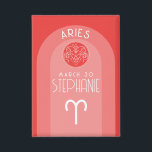 Aries Custom Birthday Zodiac - Photo Modern Design<br><div class="desc">Personalise this button with a birthdate and name. A custom design with the zodiac sign - Aries - plus personality traits, information and constellation. A fiery and energetic red and orange colour combination - associated with Aries is the main design behind all of the Zodiac details. A great gift for...</div>