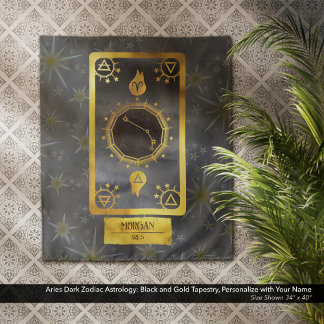 Aries Dark Zodiac Astrology: Black Gold Name Tapestry