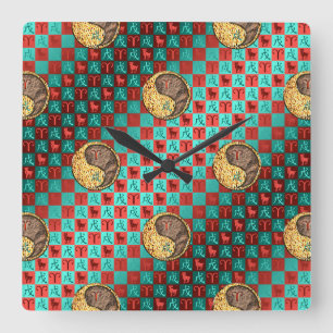 Aries & Earth Dog Square Wall Clock