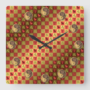 Aries & Earth Dragon Square Wall Clock